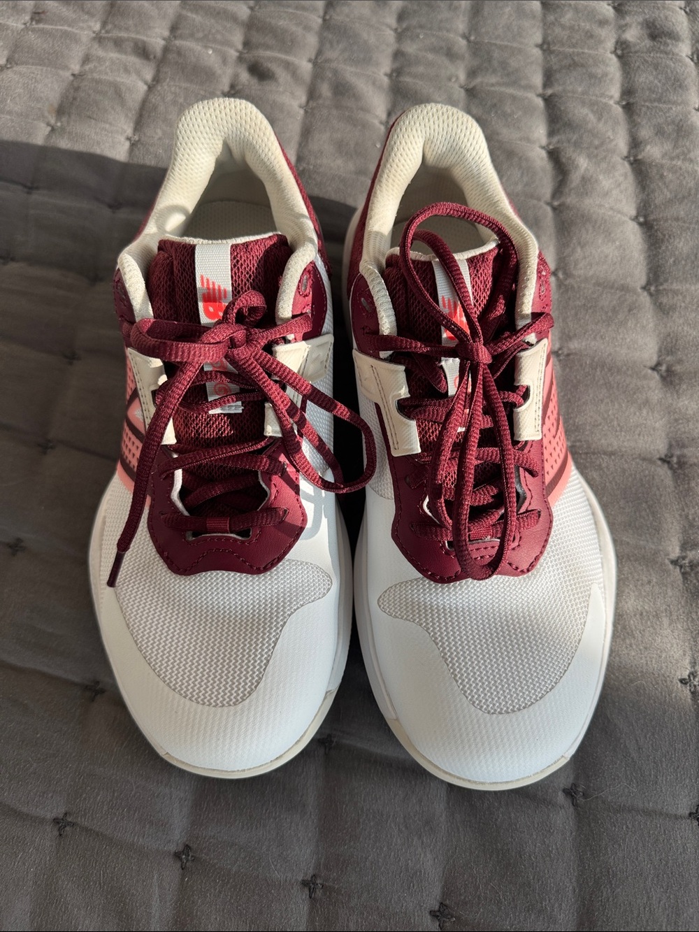 New Balance White and Maroon Athletic Sneakers